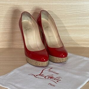 Christian Louboutin Red Patent Cork Platform Pumps Size 39